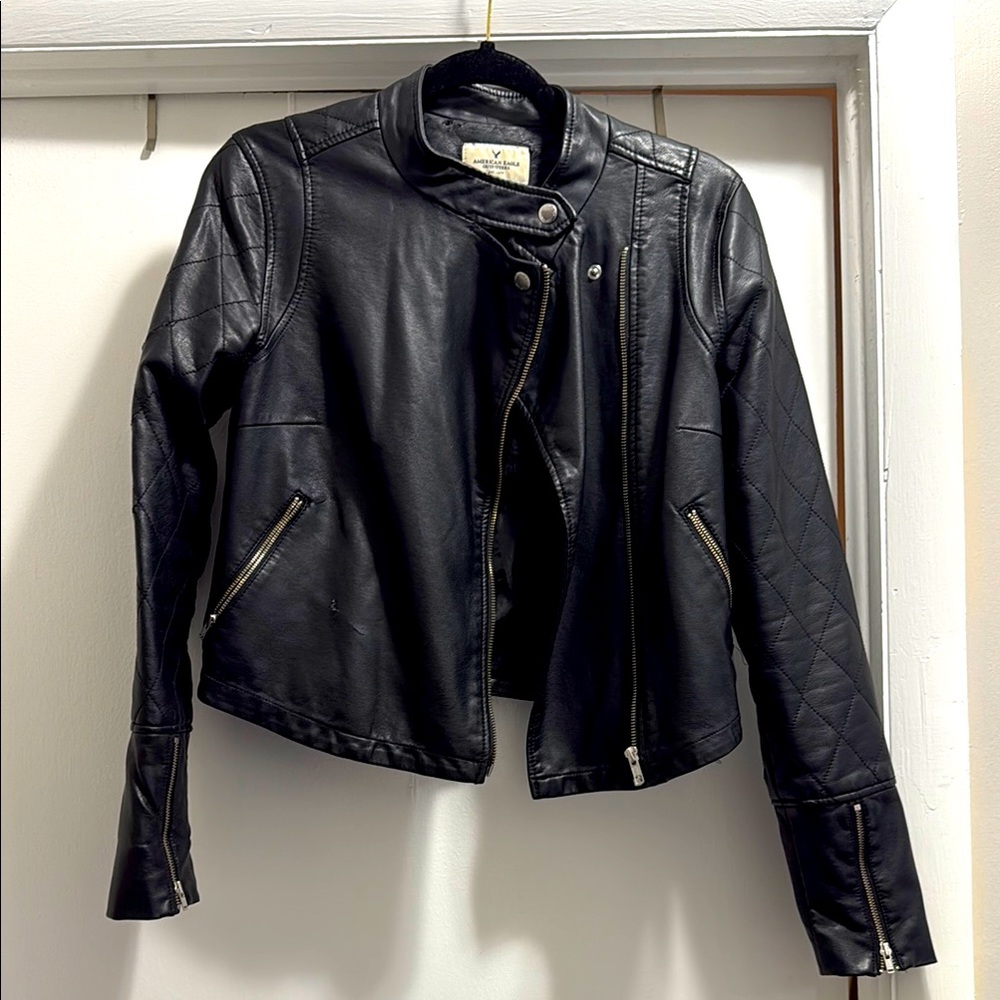 AE Women's Black Vegan Leather Jacket